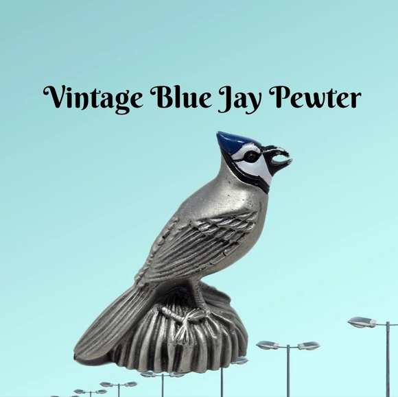 Gateway Vintage Pewter Blue Jay Figurine Small Collectible Vintage Painted Face - Picture 1 of 9